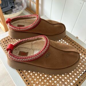 UGG Brown Slip-On Shoes with Red Trim